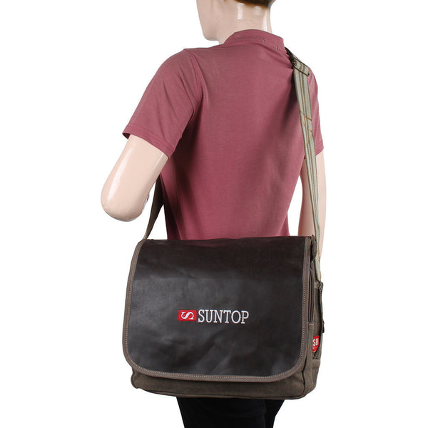 Suntop Men Multicolor Cotton, Canvas Sling Bag(Black and Brown) - testSuntop