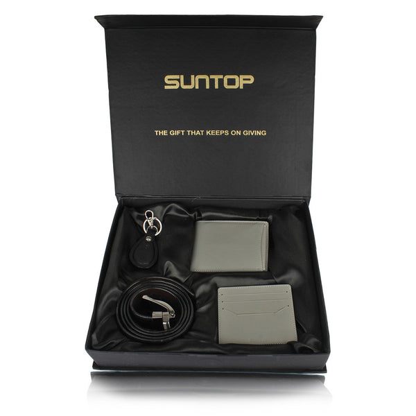 Suntop Pebble Genuine Leather Wallet Combo with Leather Keychain, Card-Holder and Reversible Buckle Belt - testSuntop