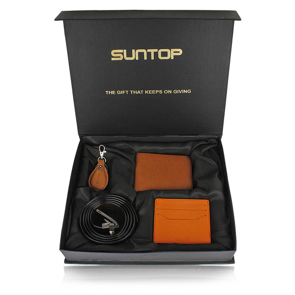 Suntop Piero Genuine Leather Wallet Combo with Leather Keychain, Card-Holder and Reversible Buckle Belt - testSuntop