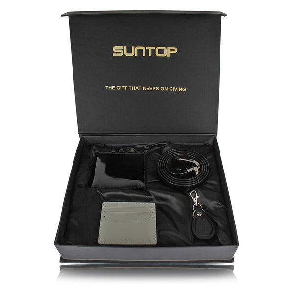 Suntop Premier Genuine Leather Wallet Combo with Leather Keychain, Card-Holder and Reversible Buckle Belt - testSuntop