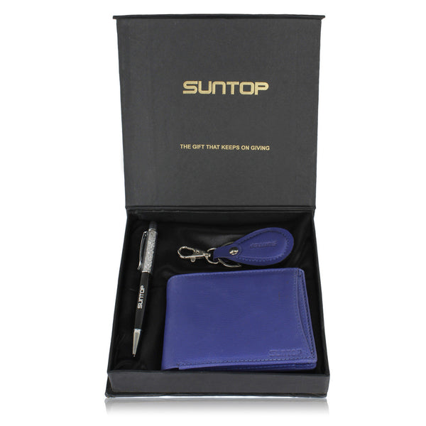 Suntop Blau Genuine Leather Wallet,Key Chain and Pen Combo - testSuntop